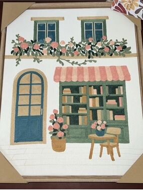 BP Home Textile Embroidery Woven Wall Art Book & Coffee Store 16”x20"